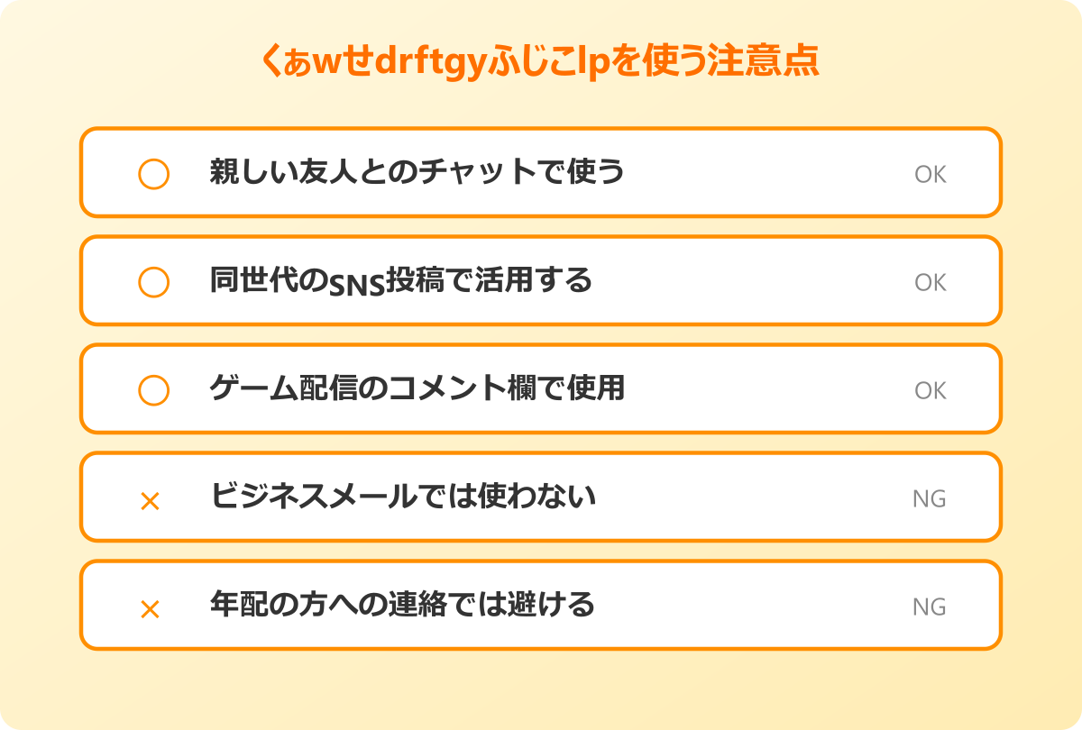 くぁwせdrftgyふじこlp 使う際の注意点とTPO
