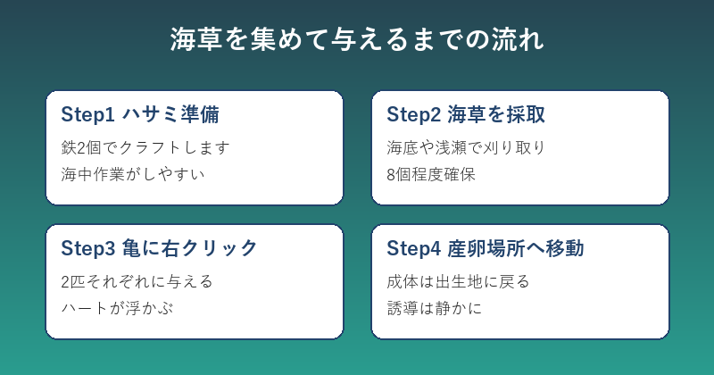 マイクラ 亀 卵産まない 海草を与える手順