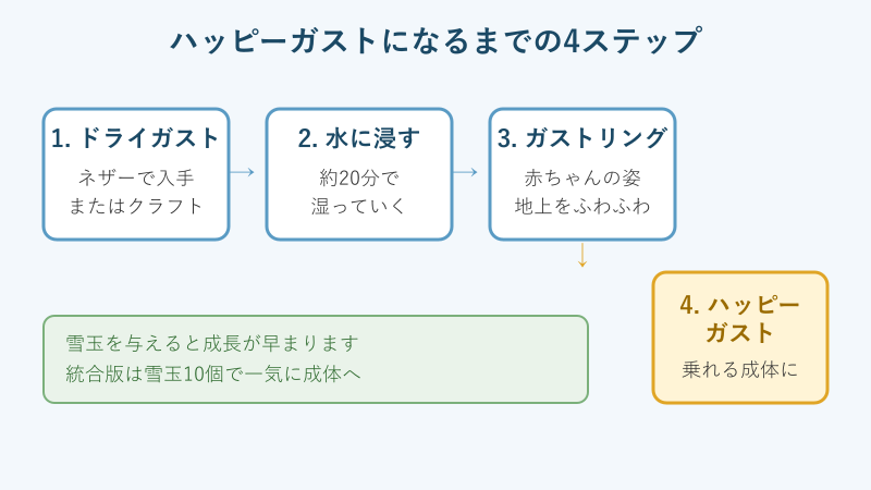 ハッピーガストの育成4ステップの流れ図
