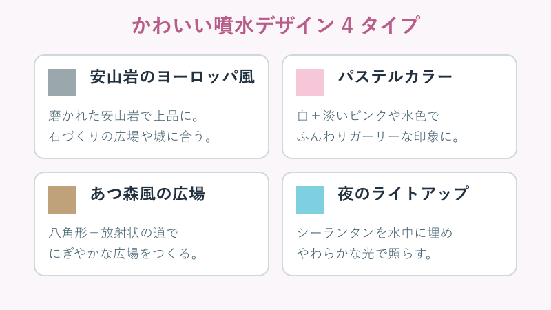 かわいい噴水デザイン4タイプの比較カード