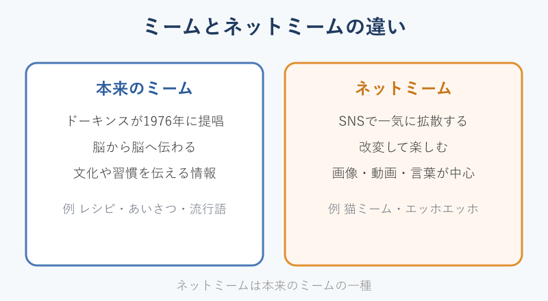 ミームとネットミームの違いの図解