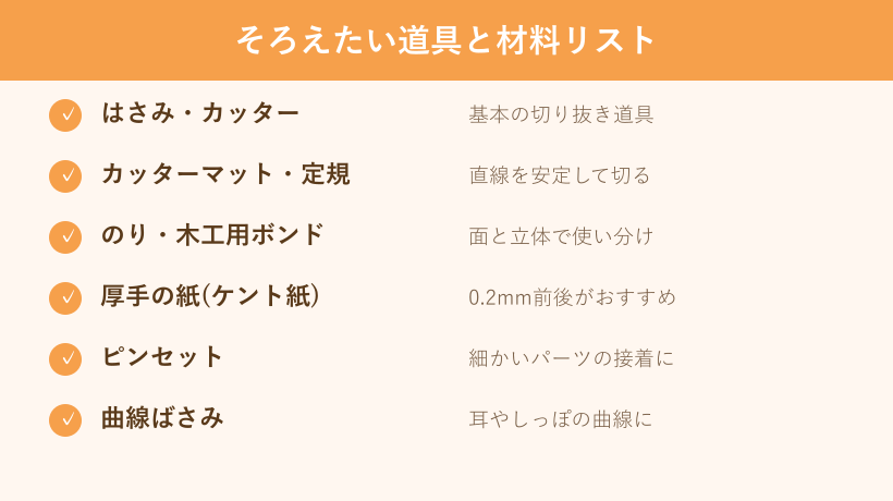 ペーパークラフトに必要な道具のチェックリスト