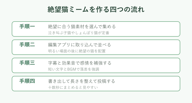 絶望猫ミームの作り方を示す手順フロー